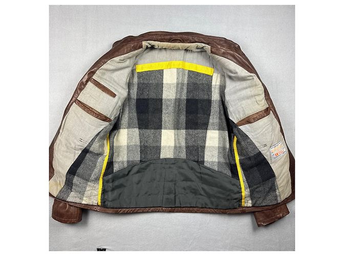 Hugo Boss Orange Braune Leder Bikerjacke Medium Echtleder Größe M / 48 - Ansicht 2