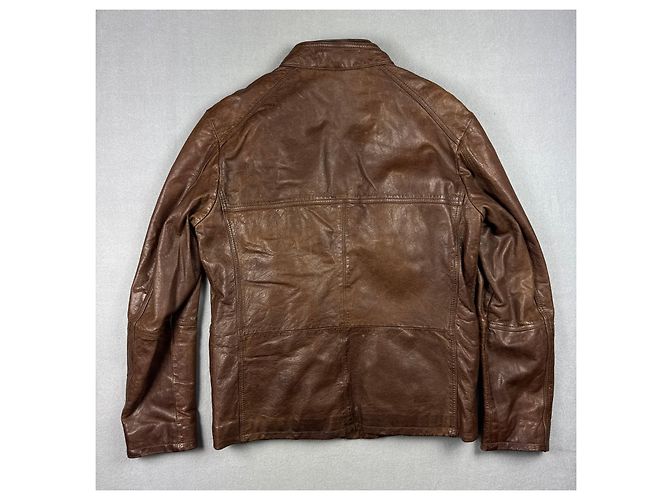 Hugo Boss Orange Braune Leder Bikerjacke Medium Echtleder Größe M / 48 - Ansicht 3