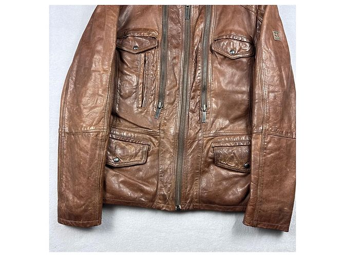 Hugo Boss Orange Braune Leder Bikerjacke Medium Echtleder Größe M / 48 - Ansicht 4