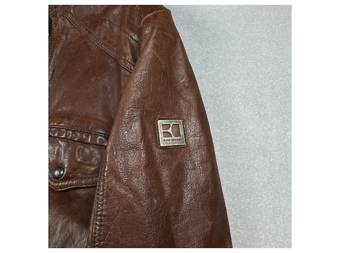 Hugo Boss Orange Braune Leder Bikerjacke Medium Echtleder Größe M / 48 - Ansicht 6
