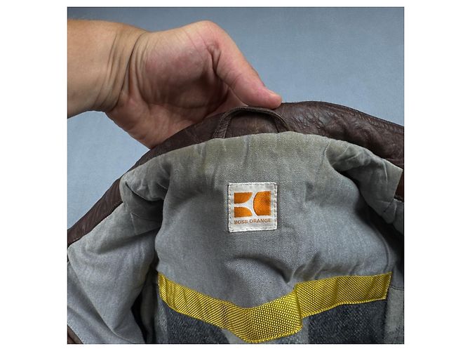 Hugo Boss Orange Braune Leder Bikerjacke Medium Echtleder Größe M / 48 - Ansicht 8