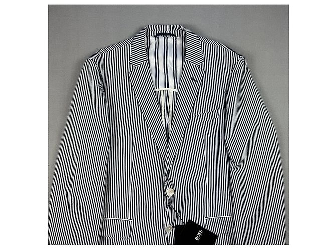 NEU Hugo Boss Slim Fit Stretch Blazer blau-weiß gestreift Größe 52 / L - Ansicht 2