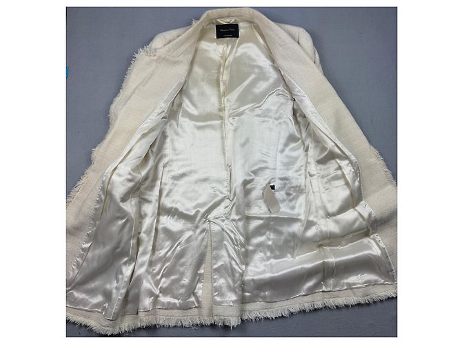 Massimo Dutti 6047 Abrigo de tweed crema cruzado con flecos para mujer Talla 42 / M-L - vista 10