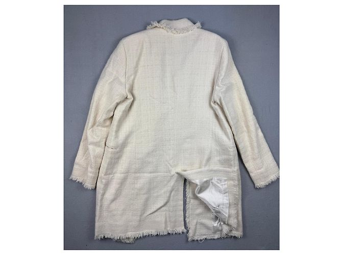 Massimo Dutti 6047 Abrigo de tweed crema cruzado con flecos para mujer Talla 42 / M-L - vista 2