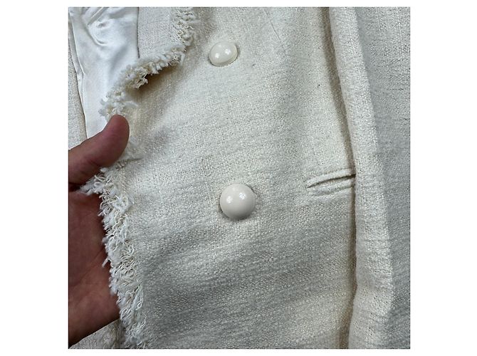 Massimo Dutti 6047 Abrigo de tweed crema cruzado con flecos para mujer Talla 42 / M-L - vista 7