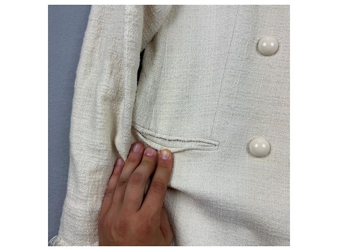 Massimo Dutti 6047 Abrigo de tweed crema cruzado con flecos para mujer Talla 42 / M-L - vista 8