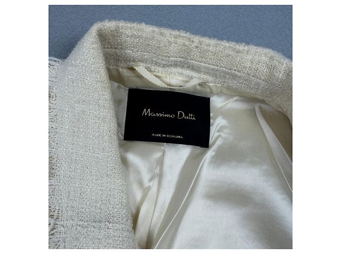 Massimo Dutti 6047 Abrigo de tweed crema cruzado con flecos para mujer Talla 42 / M-L - vista 9