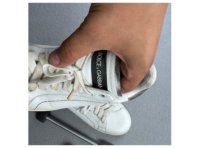 Dolce & Gabbana Sneakers Donna Pelle Bianca e Argento Taglia 38 - vista 10