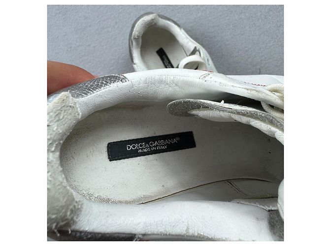 Dolce & Gabbana Sneakers Donna Pelle Bianca e Argento Taglia 38 - vista 12