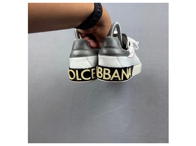 Dolce & Gabbana Sneakers Donna Pelle Bianca e Argento Taglia 38 - vista 3