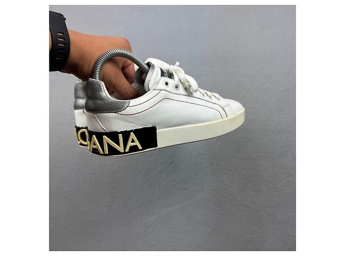 Dolce & Gabbana Sneakers Donna Pelle Bianca e Argento Taglia 38 - vista 4