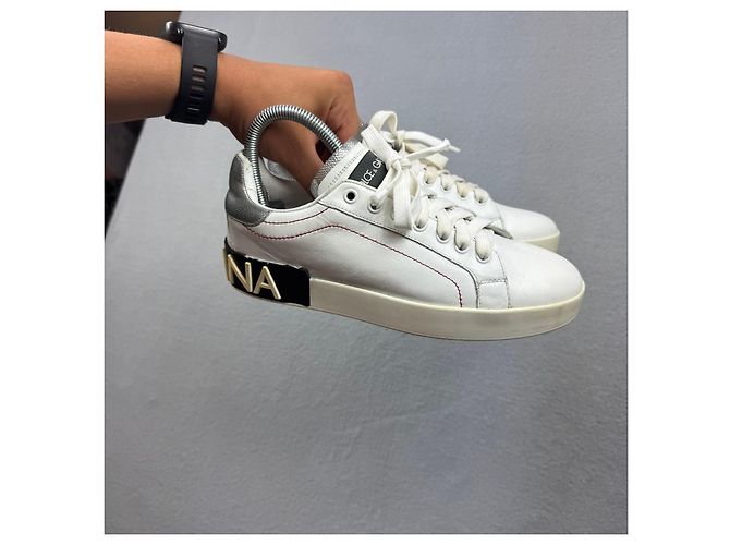 Dolce & Gabbana Sneakers Donna Pelle Bianca e Argento Taglia 38 - vista 5