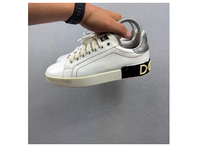 Dolce & Gabbana Sneakers Donna Pelle Bianca e Argento Taglia 38 - vista 6