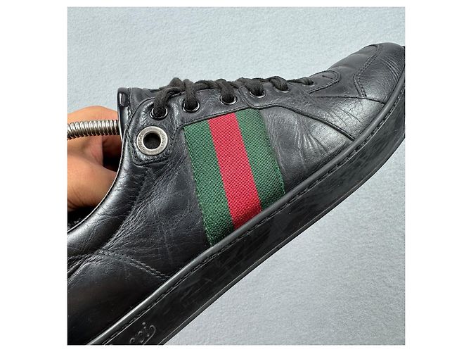 Sneakers Gucci Coda Web Stripe in pelle nera Taglia 40.5 / 25.5cm - vista 10