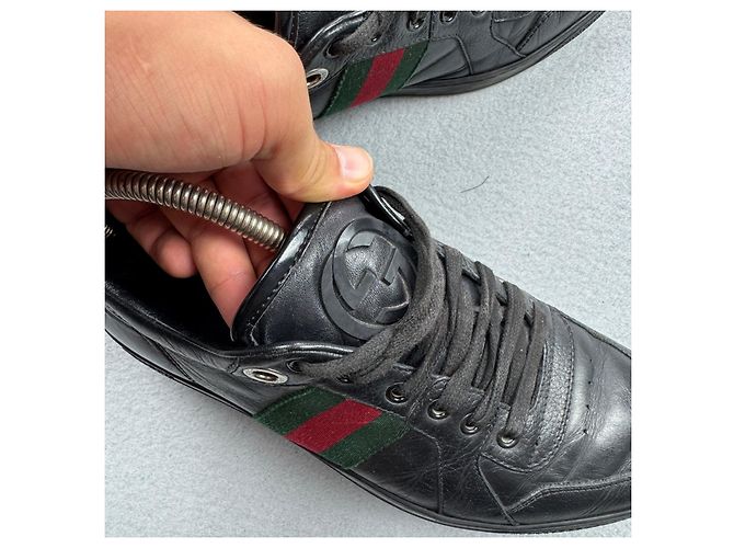 Sneakers Gucci Coda Web Stripe in pelle nera Taglia 40.5 / 25.5cm - vista 12
