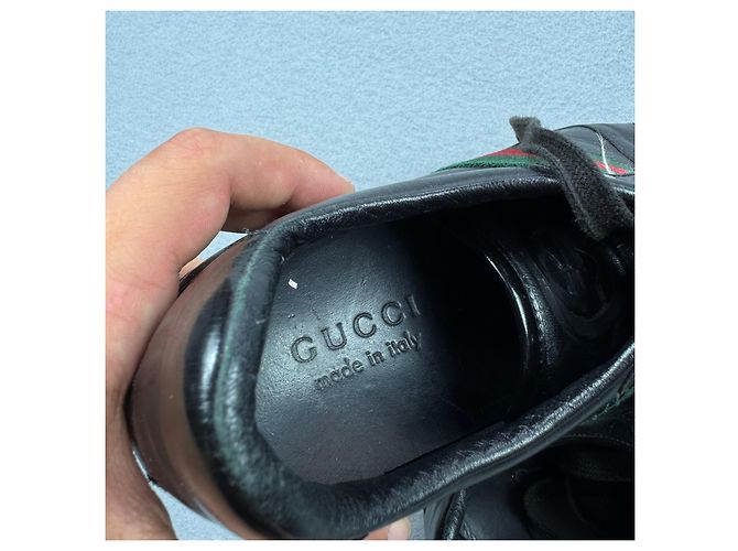 Sneakers Gucci Coda Web Stripe in pelle nera Taglia 40.5 / 25.5cm - vista 13