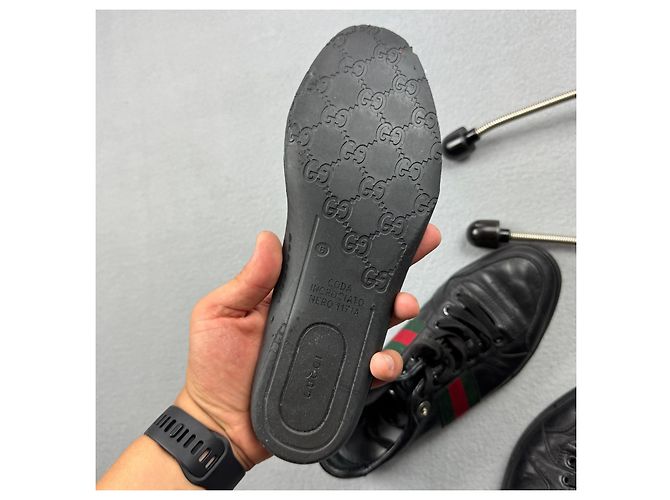 Sneakers Gucci Coda Web Stripe in pelle nera Taglia 40.5 / 25.5cm - vista 15