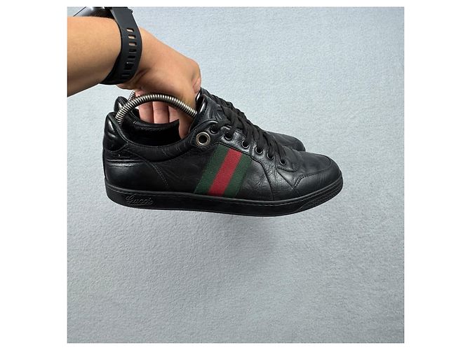 Sneakers Gucci Coda Web Stripe in pelle nera Taglia 40.5 / 25.5cm - vista 2