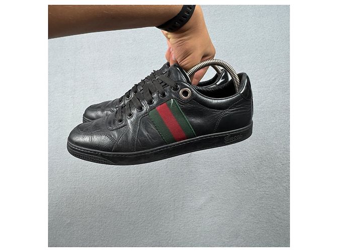 Sneakers Gucci Coda Web Stripe in pelle nera Taglia 40.5 / 25.5cm - vista 3