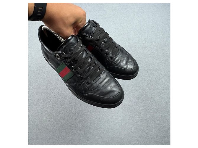 Sneakers Gucci Coda Web Stripe in pelle nera Taglia 40.5 / 25.5cm - vista 4