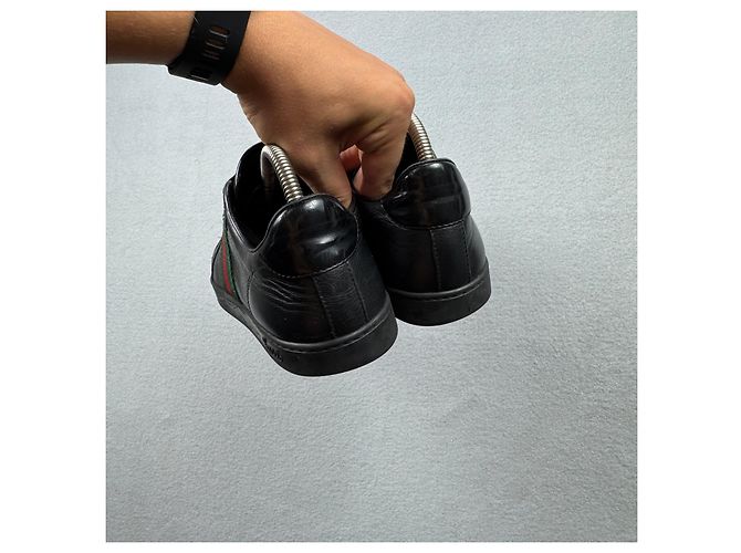 Sneakers Gucci Coda Web Stripe in pelle nera Taglia 40.5 / 25.5cm - vista 5