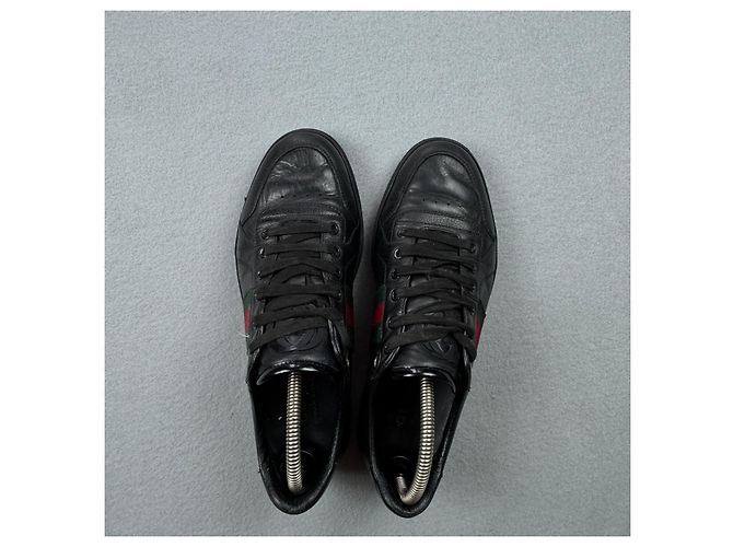 Sneakers Gucci Coda Web Stripe in pelle nera Taglia 40.5 / 25.5cm - vista 8