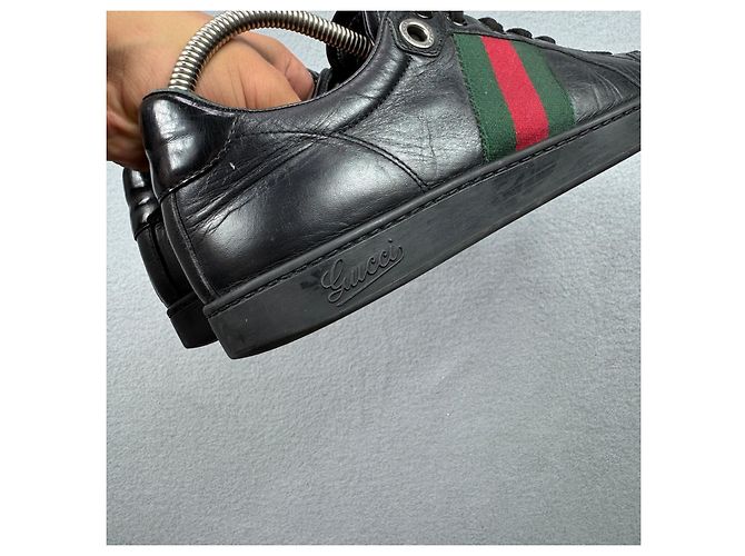Sneakers Gucci Coda Web Stripe in pelle nera Taglia 40.5 / 25.5cm - vista 9