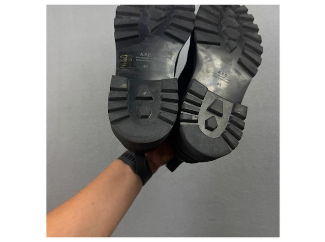 Apc A.P.C. Rue Madame Paris Stivaletti stringati in tela nera e gomma Taglia 40 / 25cm - vista 9