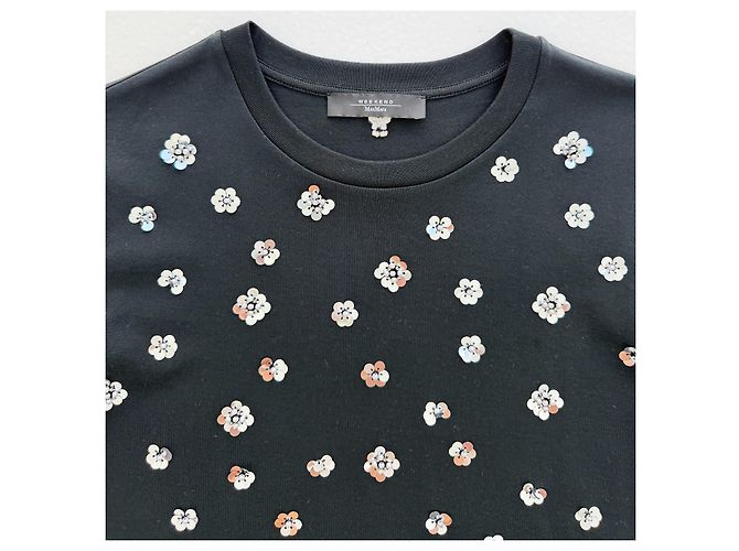 Weekend Max Mara camiseta negra con lentejuelas florales - vista 6