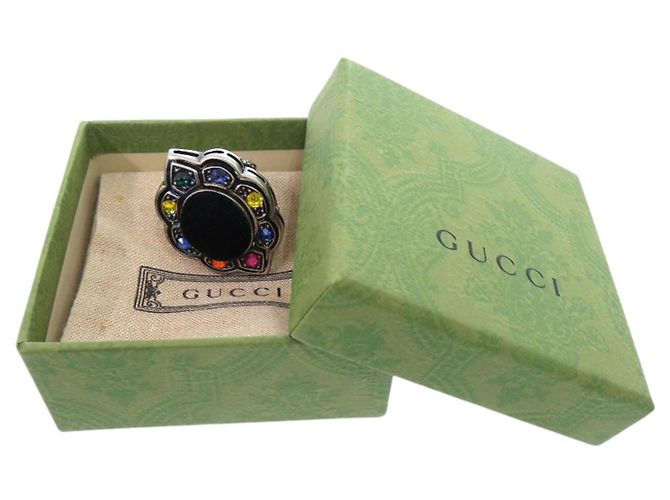 Anello Volume Gucci con pietre colorate effetto velluto - vista 2