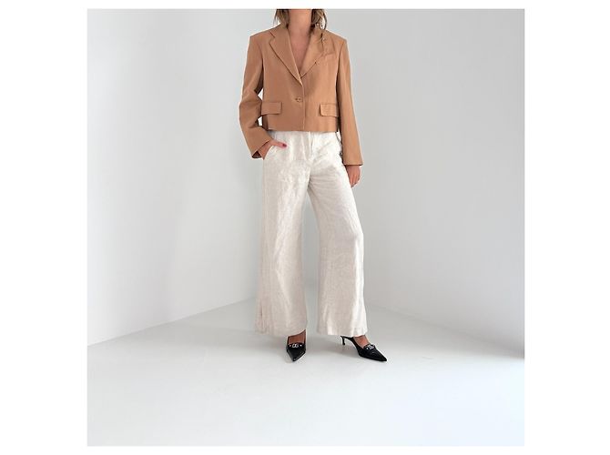Weekend Max Mara Cropped Linen Blend Blazer - Camel - view 2