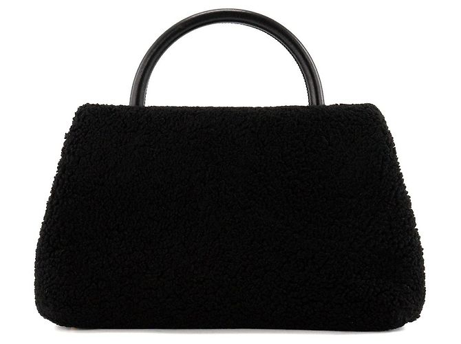 CHANEL - Borsa a tracolla Coco Handle Chanel in shearling e pelle nera - vista 4