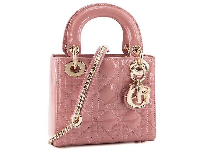 DIOR - Mini Lady Dior Schultertasche aus rosa lackiertem Cannage-Leder - Ansicht 2