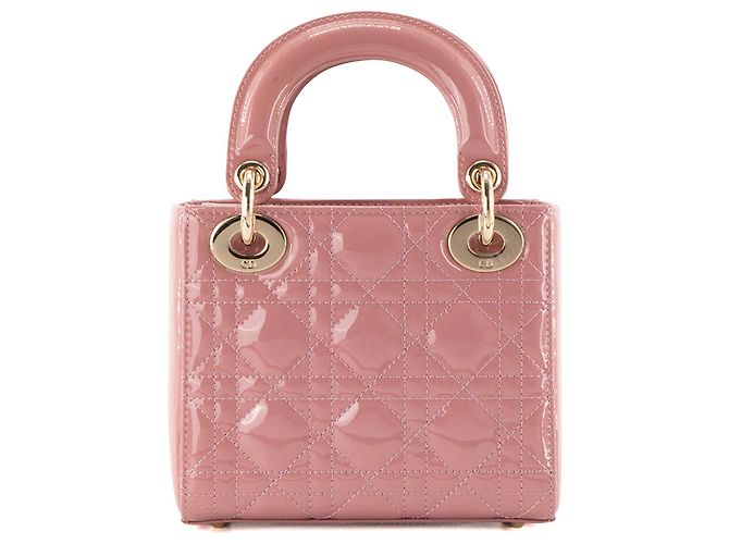 DIOR - Mini Lady Dior Schultertasche aus rosa lackiertem Cannage-Leder - Ansicht 3