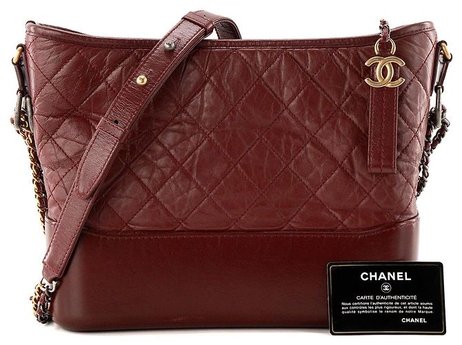 CHANEL - Borsa a tracolla Gabrielle Chanel in pelle stropicciata bordeaux - vista 10