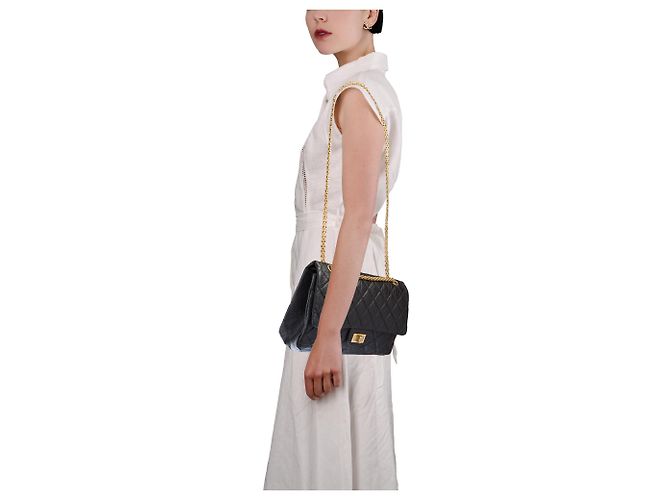 Mademoiselle Bolsa CHANEL 2.55 em Couro Preto - 104014 - vista 13