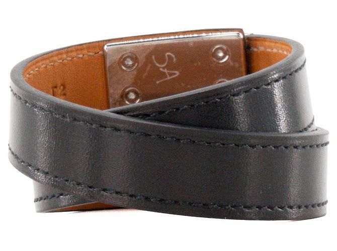 HERMÈS - Drag double tour Hermès Armband aus glattem schwarzem Leder (T2) - Ansicht 2