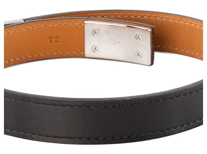 HERMÈS - Drag double tour Hermès Armband aus glattem schwarzem Leder (T2) - Ansicht 4