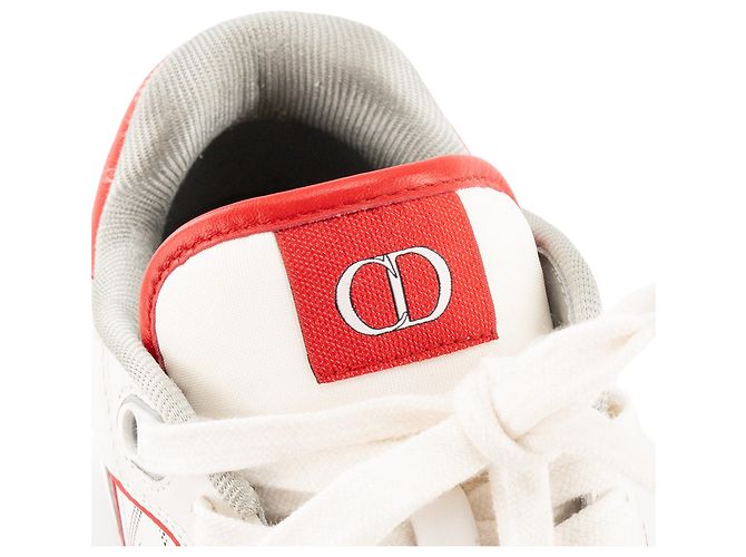 DIOR - Sneakers B27 Dior in pelle liscia bianca e rossa (T40) - vista 4