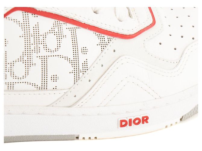 DIOR - Sneakers B27 Dior in pelle liscia bianca e rossa (T40) - vista 5