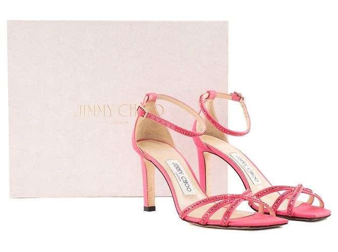 JIMMY CHOO - Décolleté Jimmy Choo in raso rosa e strass (T36,5) - vista 8