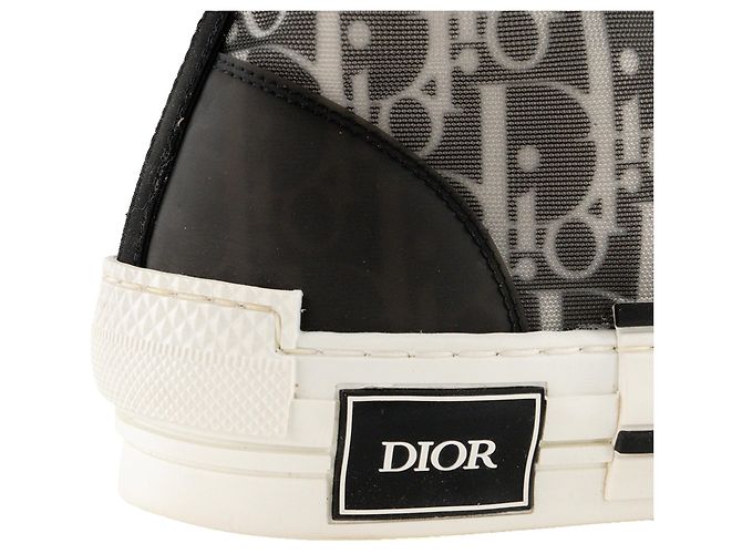 DIOR - Sneakers B23 High Dior in tela con motivo oblique e gomma nera e bianca (T38) - vista 5