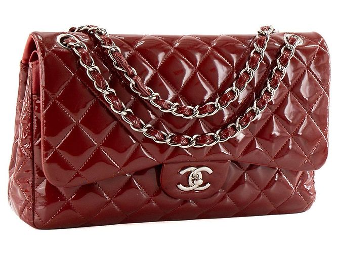 CHANEL - Borsa a tracolla Classic/Timeless Jumbo Chanel in pelle verniciata bordeaux - vista 2