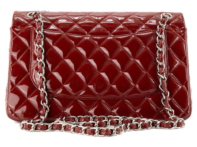 CHANEL - Borsa a tracolla Classic/Timeless Jumbo Chanel in pelle verniciata bordeaux - vista 3