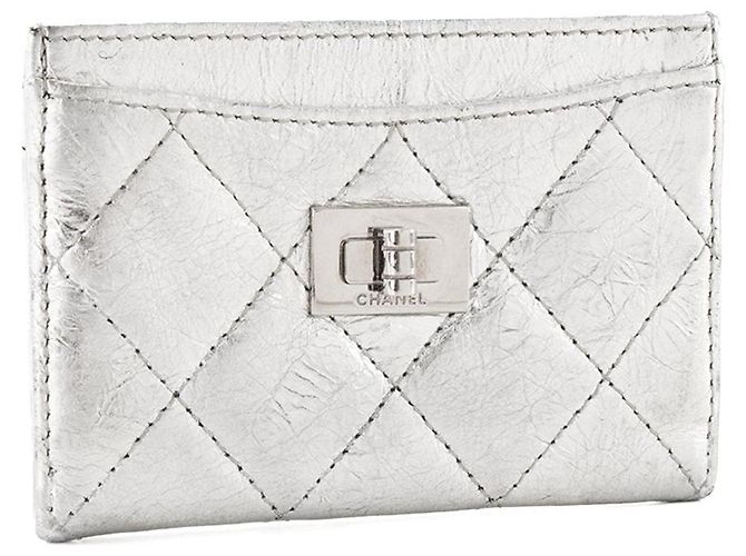 CHANEL - Tarjetero 2.55 en piel plisada plateada - vista 2