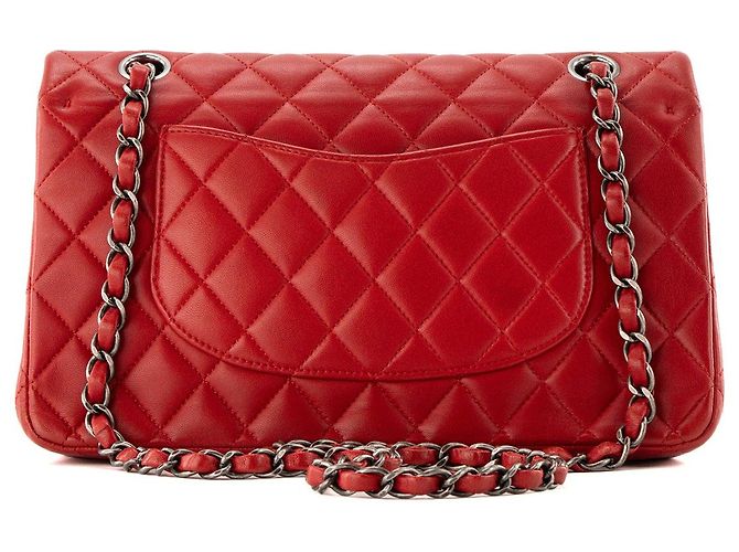 CHANEL - Classic/Timeless 11.12 Chanel Schultertasche aus rotem glattem Leder - Ansicht 3