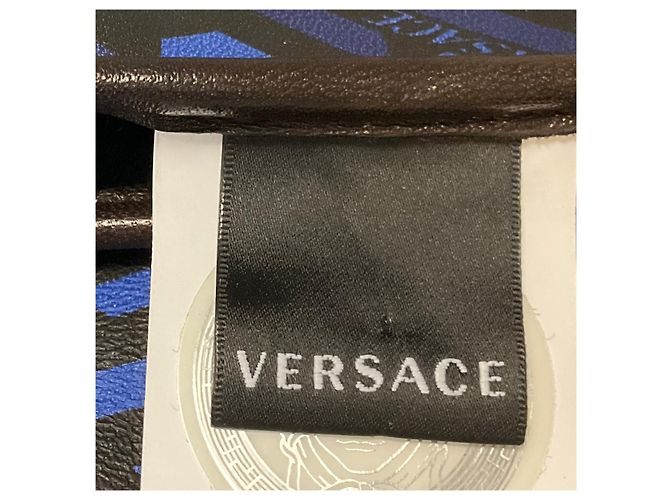 Versace Blue / Black Logo Print Lammleder-Handschuhe - Ansicht 3