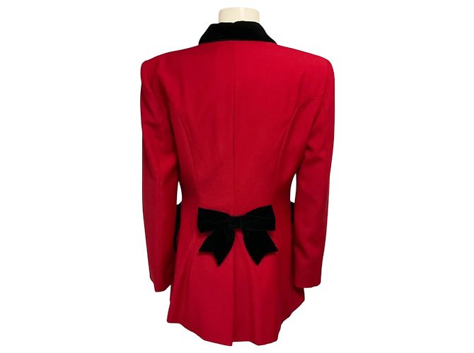 Moschino Cheap and Chic Wollblazer rot / schwarz mit Samtschleife - Ansicht 3