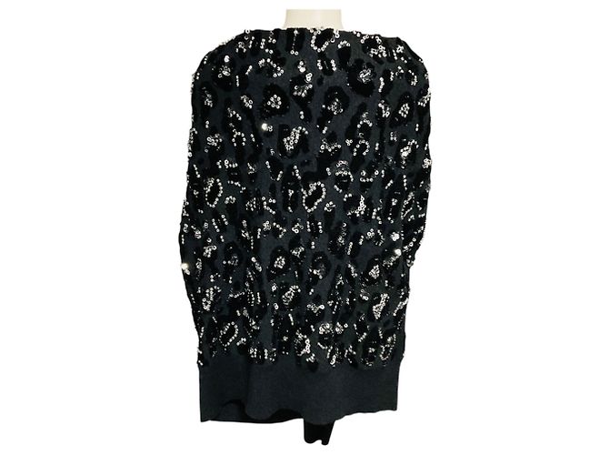 Sciarpa in cashmere Michael Kors Collection grigio antracite con leopardo ricamato e paillettes - vista 3