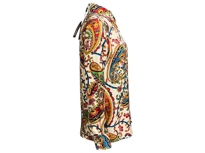 Camisa em sarja de seda Etro Ivory Multi Floral Paisley Motif - vista 2